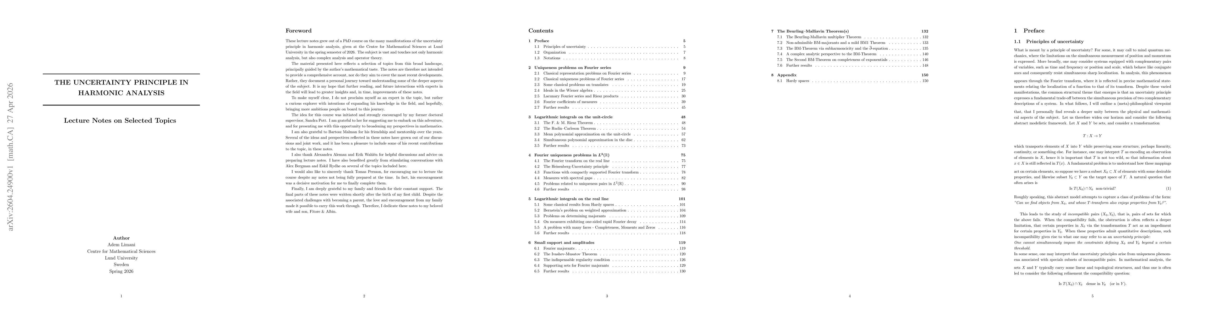 Thumbnail for The Uncertainty Principle in Harmonic Analysis -- Lecture Notes on Selected Topics
