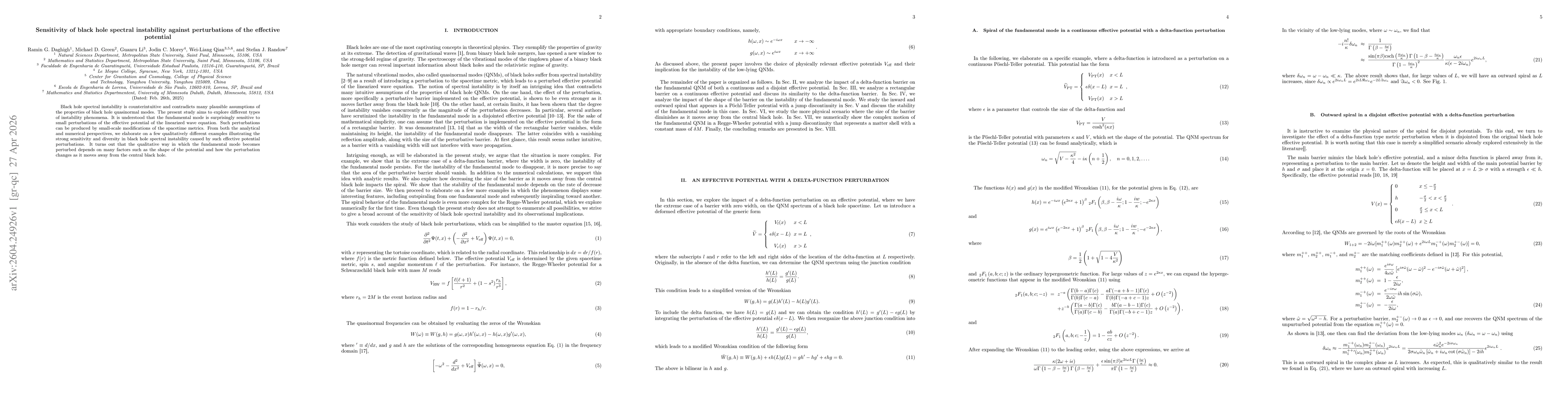 Thumbnail for Sensitivity of black hole spectral instability against perturbations of the effective potential