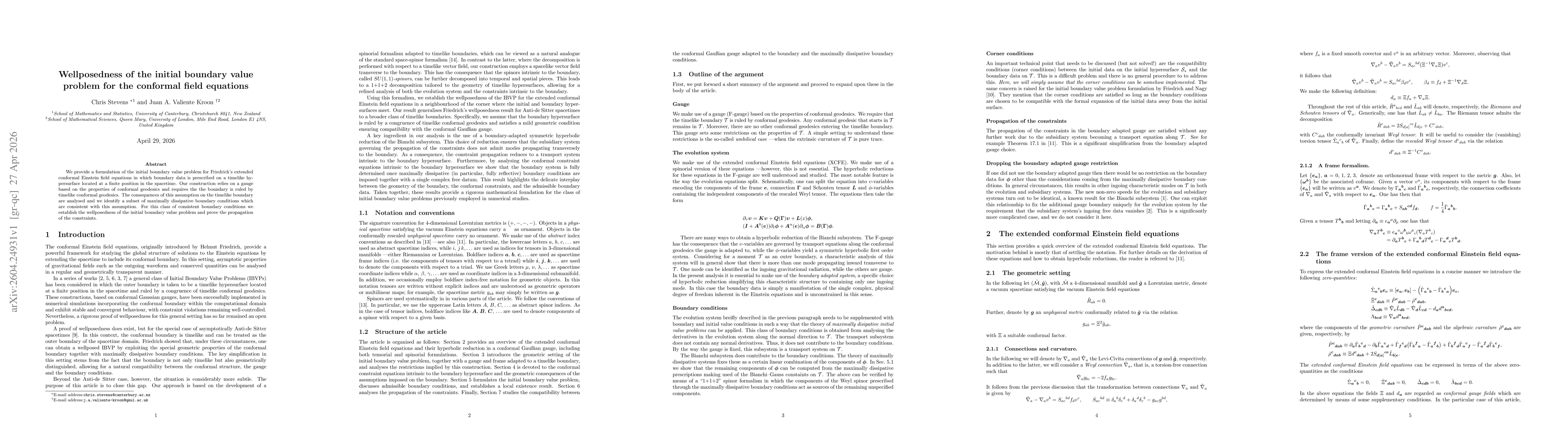 Thumbnail for Wellposedness of the initial boundary value problem for the conformal field equations