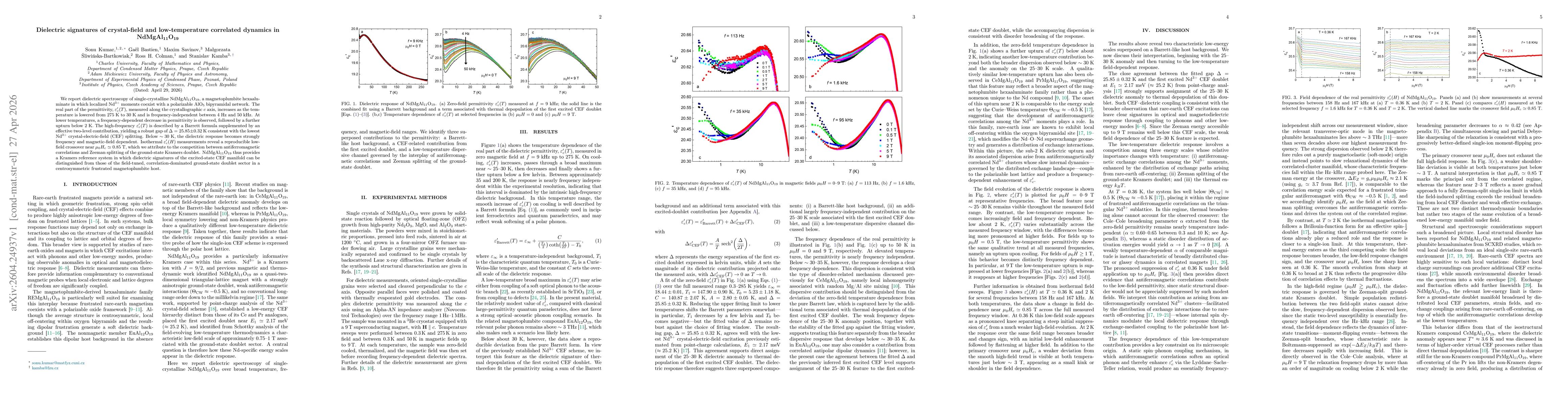 Thumbnail for Dielectric signatures of crystal-field and low-temperature correlated dynamics in NdMgAl11O19