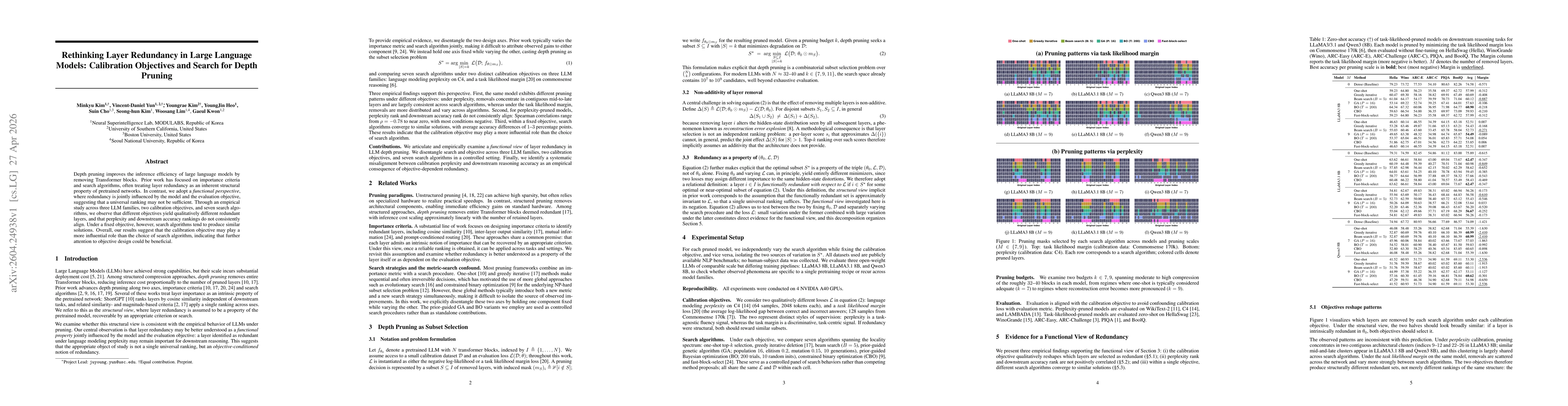 Thumbnail for Rethinking Layer Redundancy in Large Language Models: Calibration Objectives and Search for Depth Pruning
