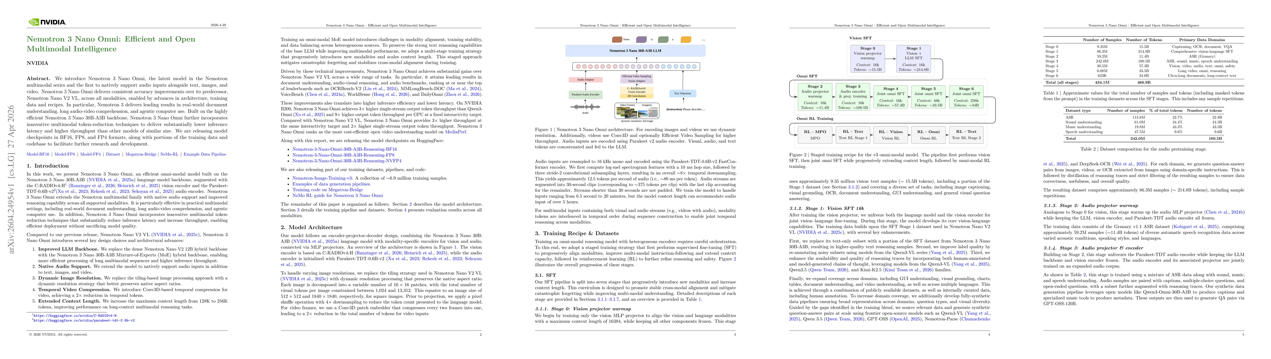 Thumbnail for Nemotron 3 Nano Omni: Efficient and Open Multimodal Intelligence