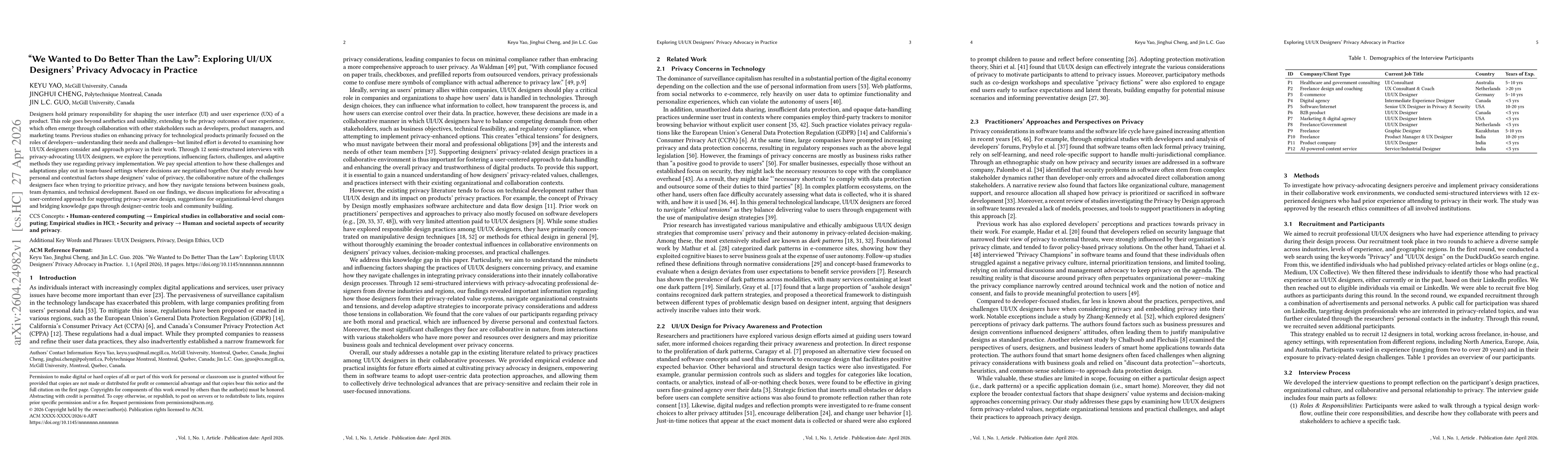 Thumbnail for "We Wanted to Do Better Than the Law": Exploring UI/UX Designers' Privacy Advocacy in Practice