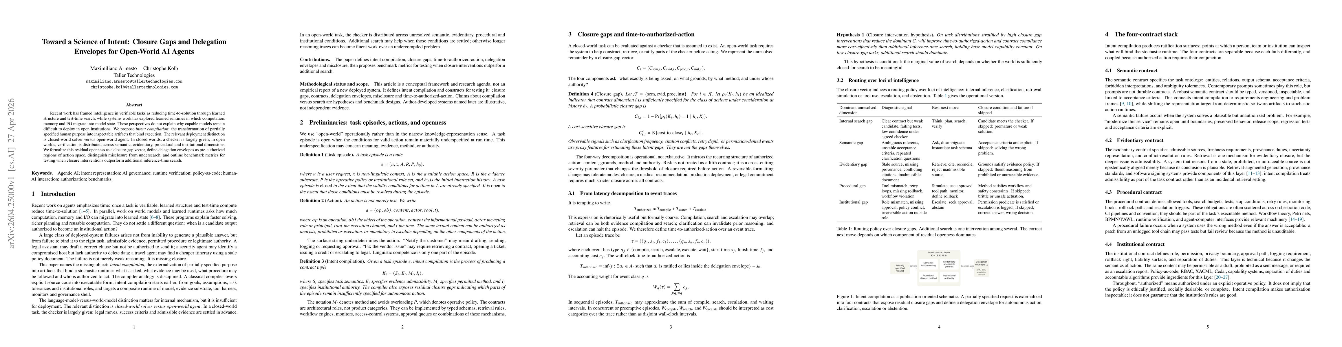 Thumbnail for Toward a Science of Intent: Closure Gaps and Delegation Envelopes for Open-World AI Agents