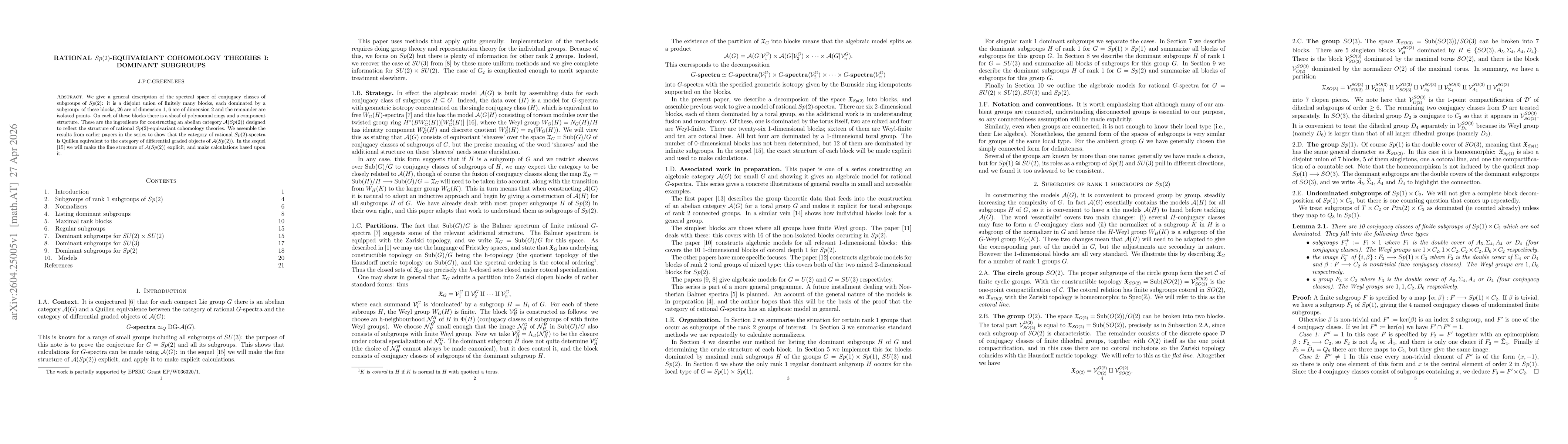 Thumbnail for Rational Sp(2)-equivariant cohomology theories I: dominant subgroups