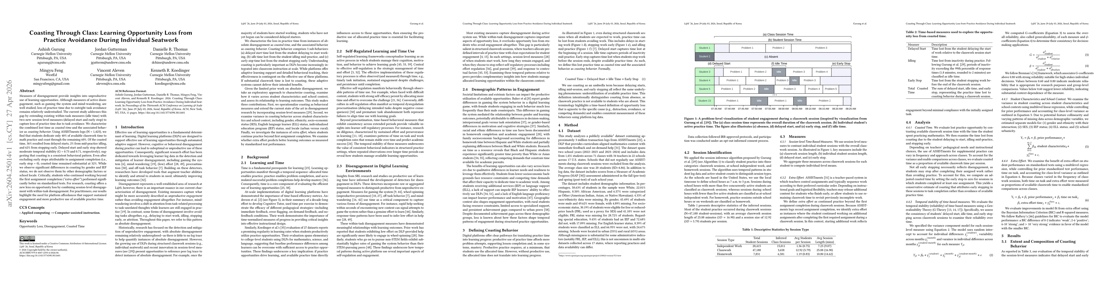 Thumbnail for Coasting Through Class: Learning Opportunity Loss from Practice Avoidance During Individual Seatwork