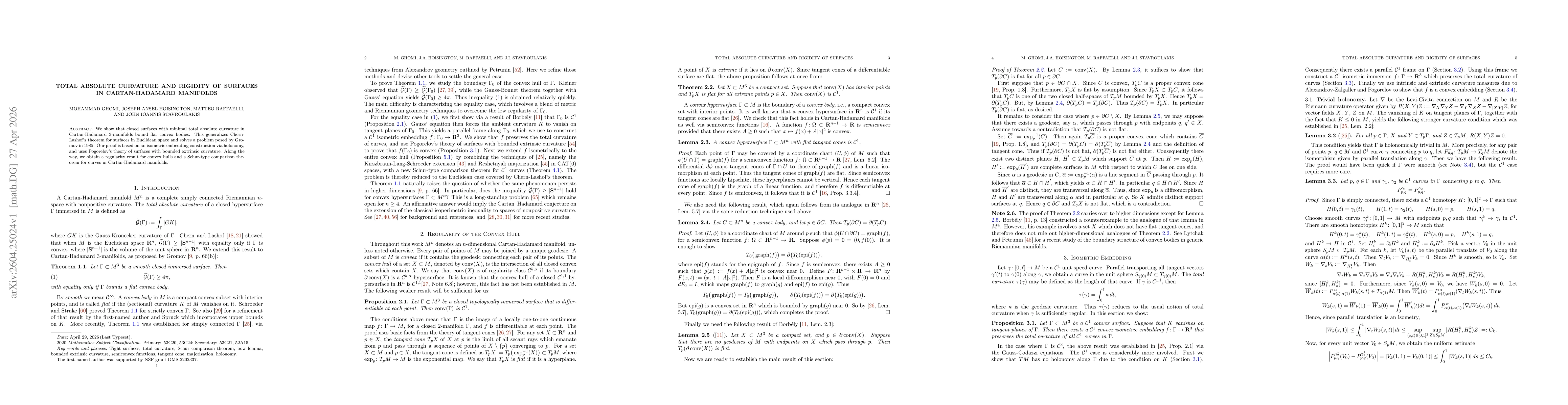 Thumbnail for Total absolute curvature and rigidity of surfaces in Cartan-Hadamard manifolds