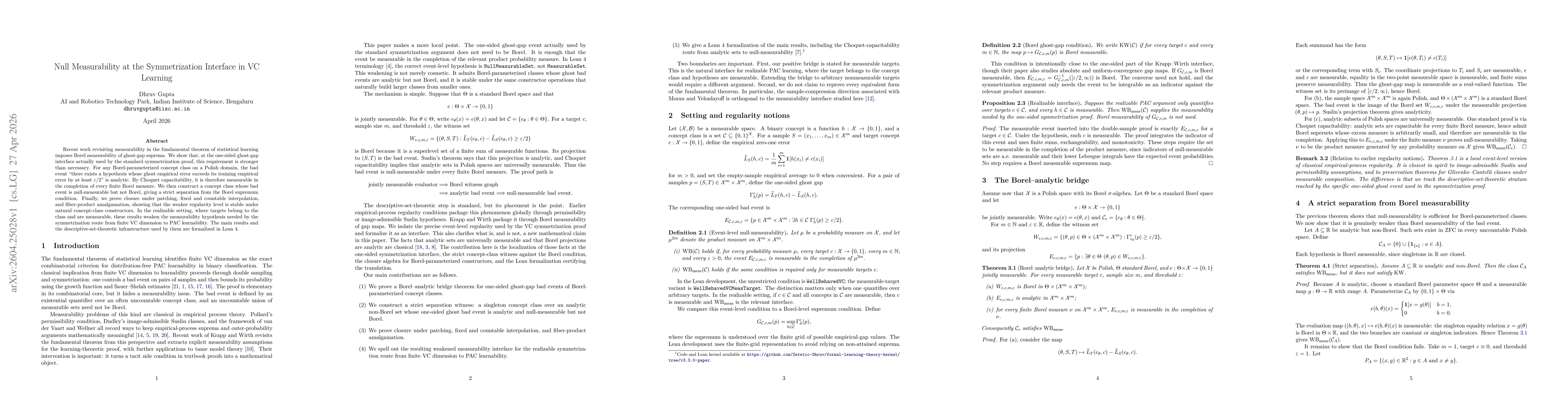Thumbnail for Null Measurability at the Symmetrization Interface in VC Learning
