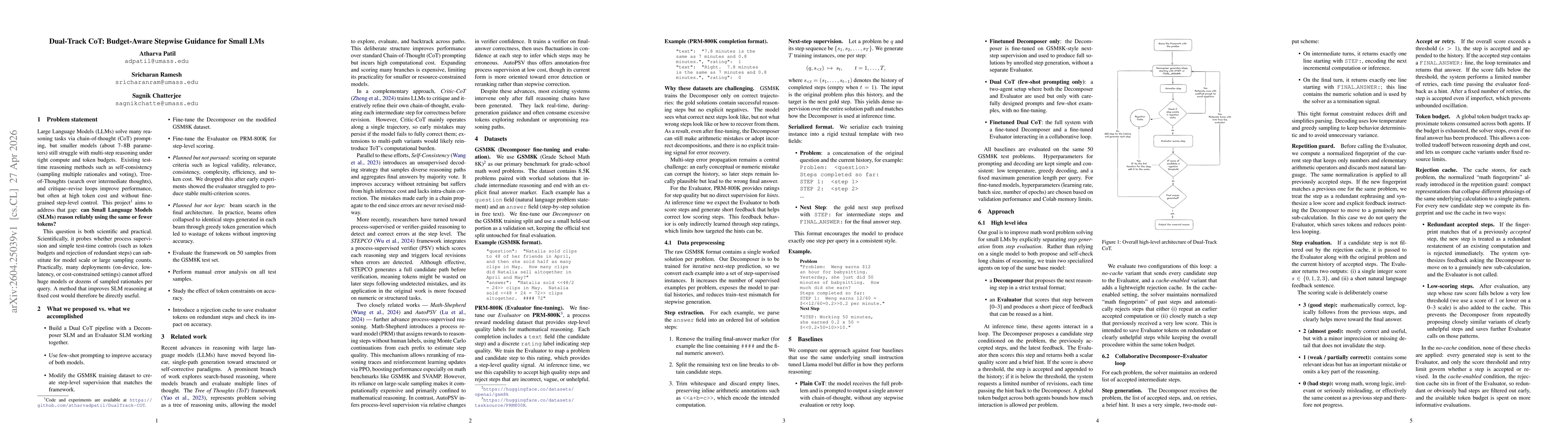 Thumbnail for Dual-Track CoT: Budget-Aware Stepwise Guidance for Small LMs