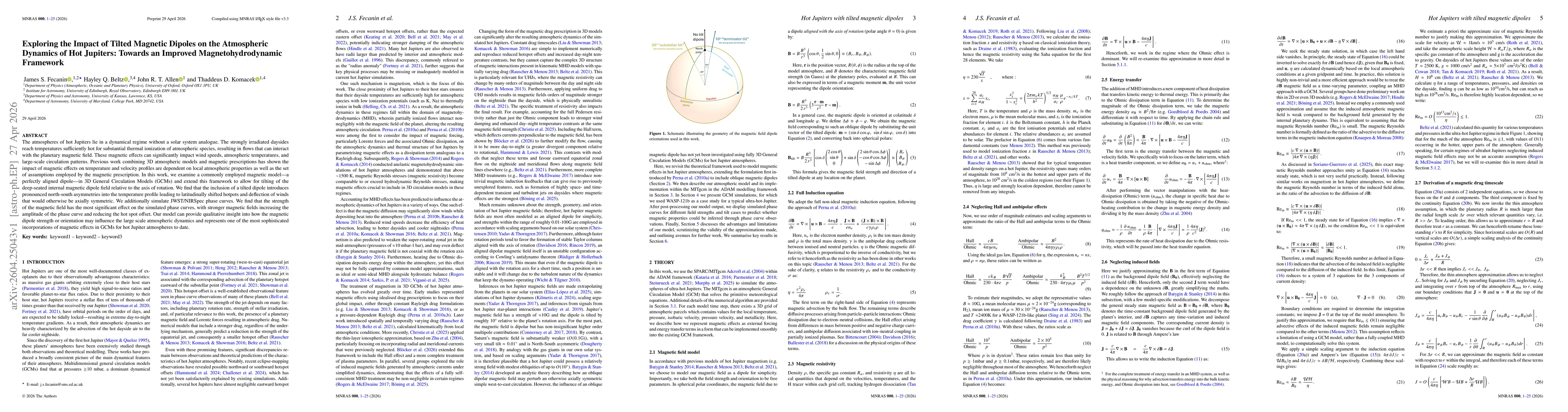 Thumbnail for Exploring the Impact of Tilted Magnetic Dipoles on the Atmospheric Dynamics of Hot Jupiters: Towards an Improved Magnetohydrodynamic Framework