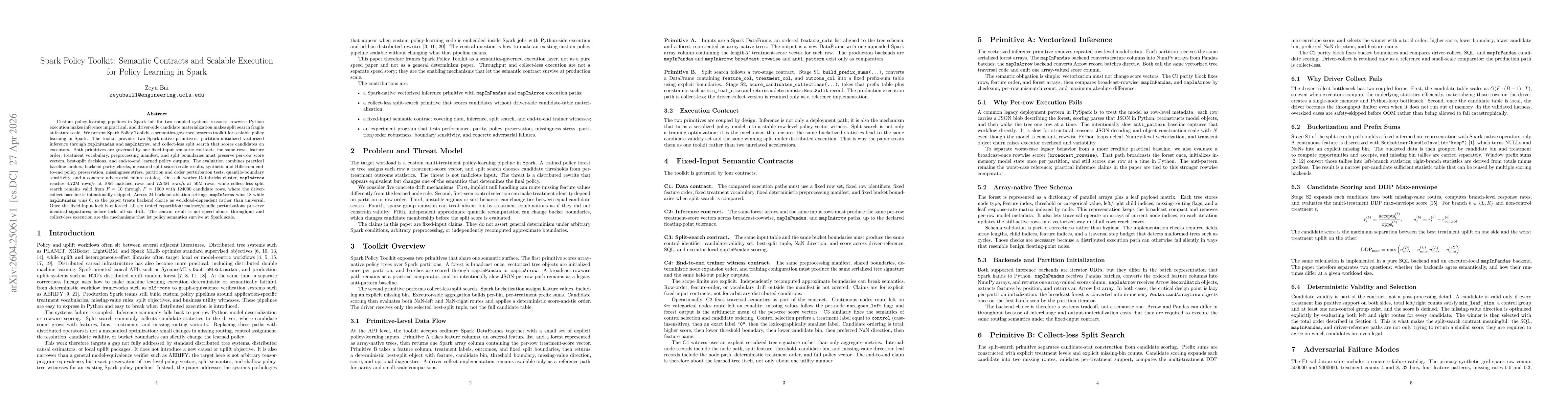 Thumbnail for Spark Policy Toolkit: Semantic Contracts and Scalable Execution for Policy Learning in Spark