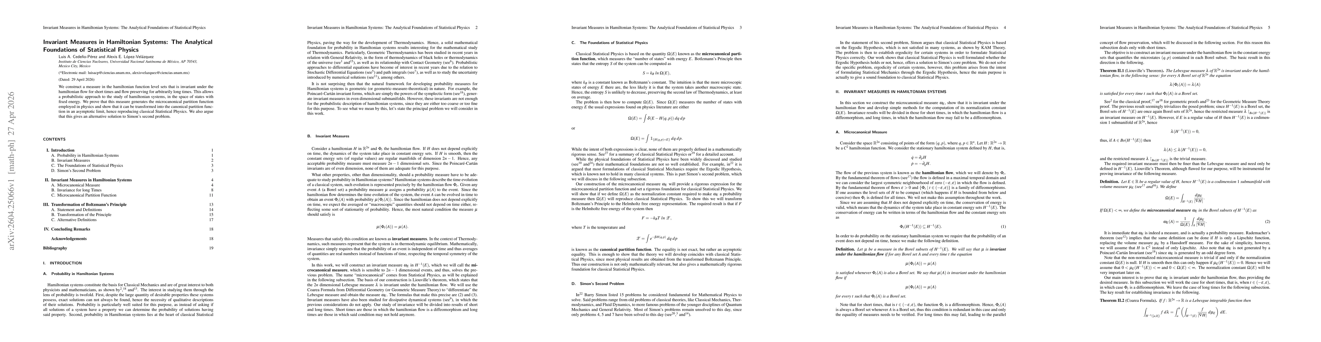 Thumbnail for Invariant Measures in Hamiltonian Systems: The Analytical Foundations of Statistical Physics