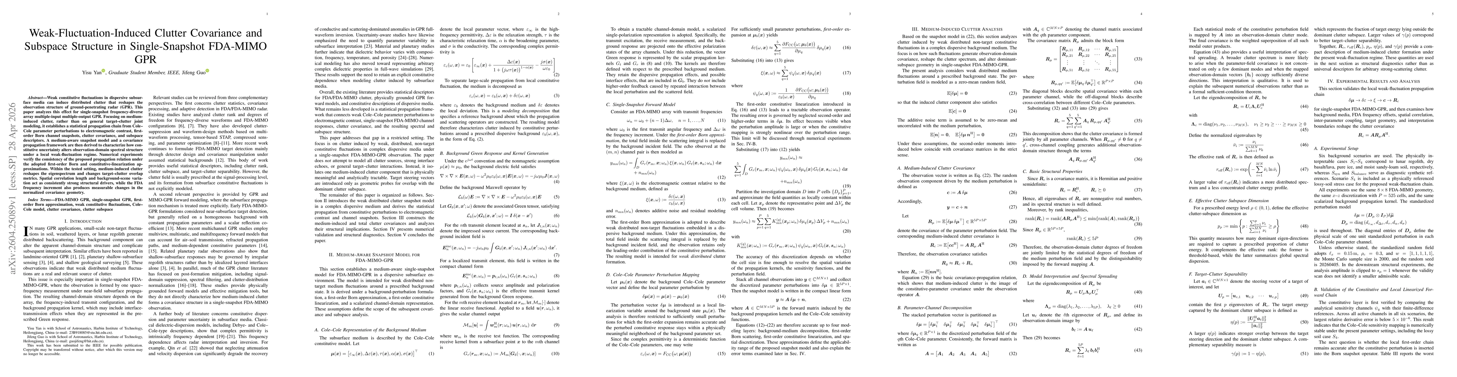 Thumbnail for Weak-Fluctuation-Induced Clutter Covariance and Subspace Structure in Single-Snapshot FDA-MIMO GPR