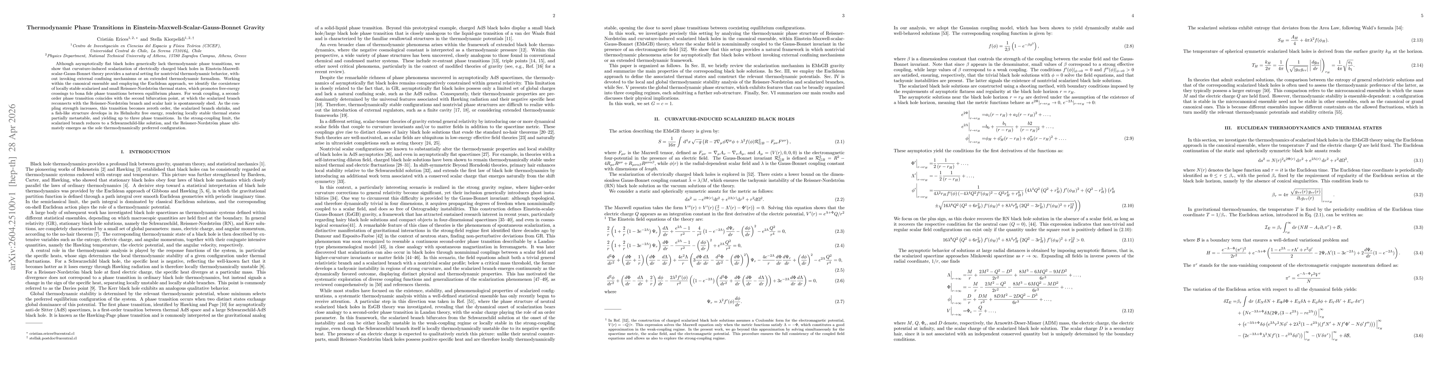 Thumbnail for Thermodynamic Phase Transitions in Einstein-Maxwell-Scalar-Gauss-Bonnet Gravity
