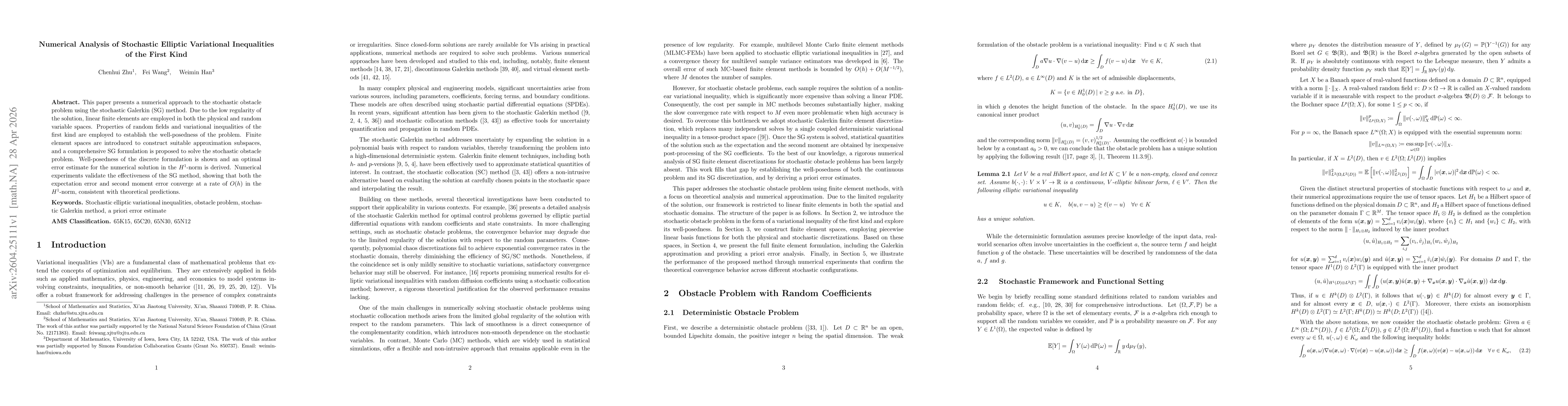 Thumbnail for Numerical Analysis of Stochastic Elliptic Variational Inequalities of the First Kind