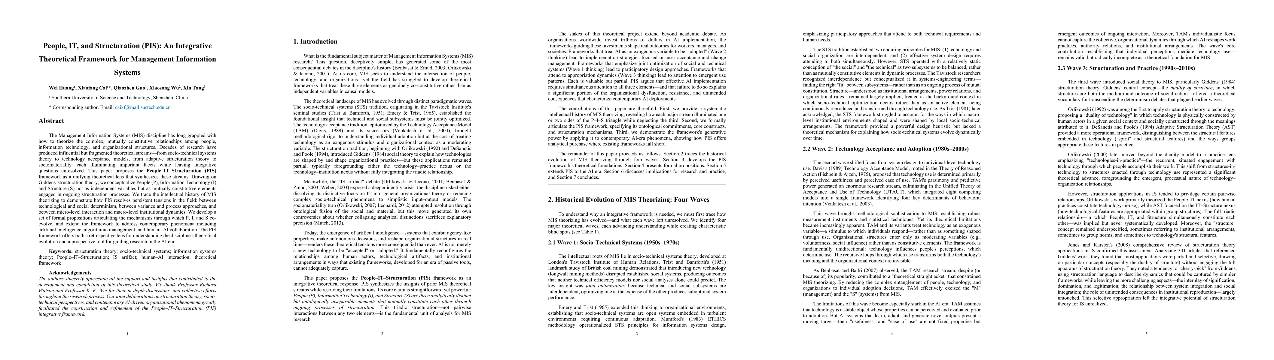 Thumbnail for People, IT, and Structuration (PIS): An Integrative Theoretical Framework for Management Information Systems