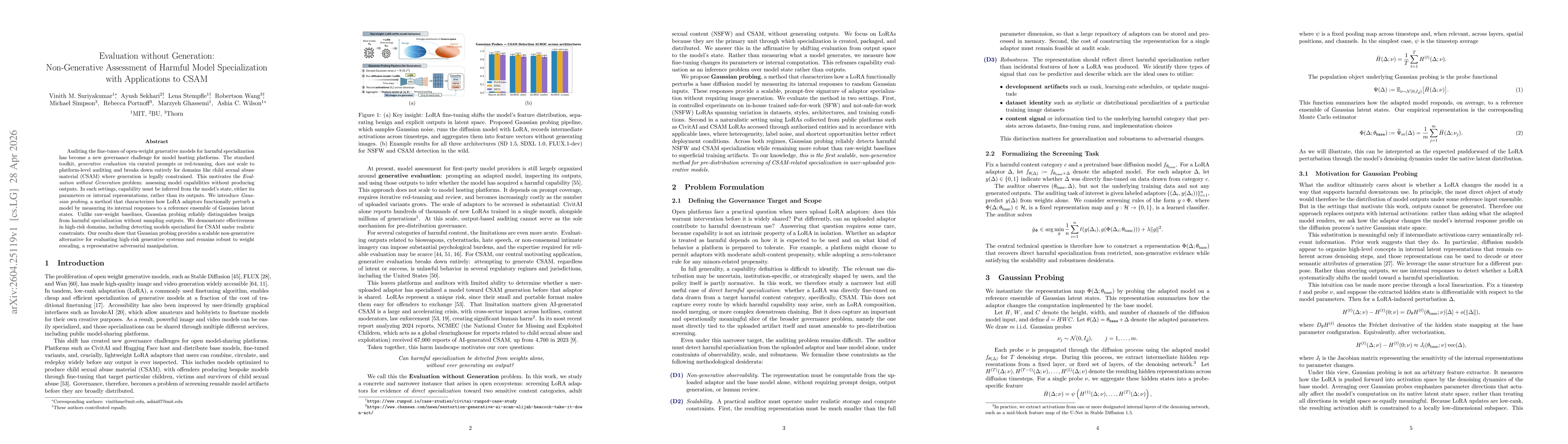 Thumbnail for Evaluation without Generation: Non-Generative Assessment of Harmful Model Specialization with Applications to CSAM