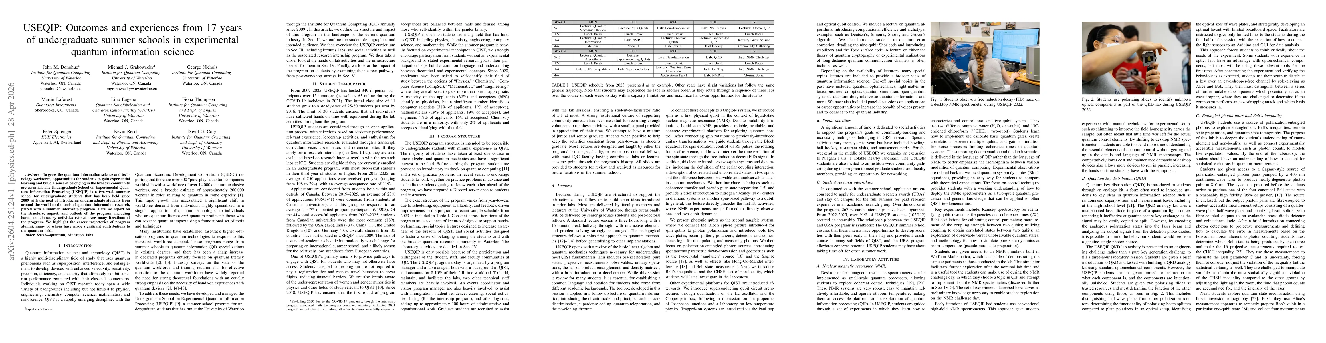 Thumbnail for USEQIP: Outcomes and experiences from 17 years of undergraduate summer schools in experimental quantum information science