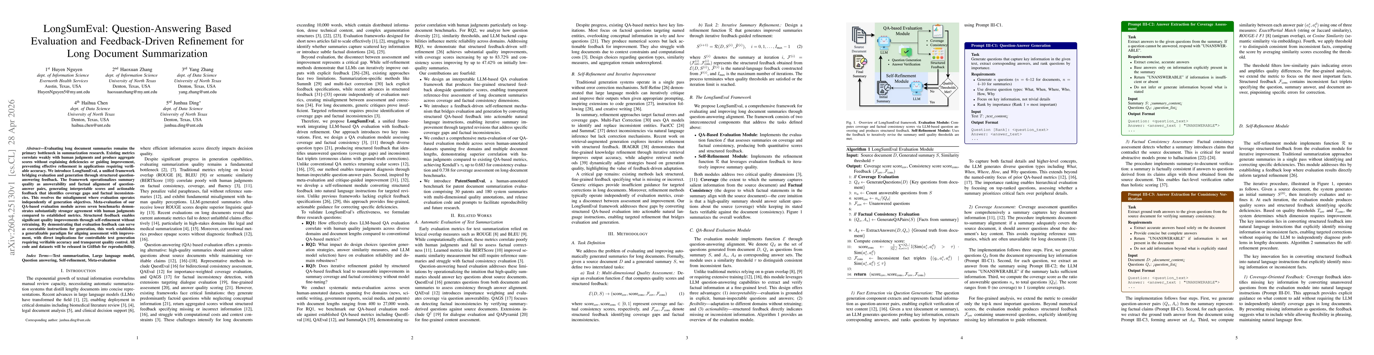 Thumbnail for LongSumEval: Question-Answering Based Evaluation and Feedback-Driven Refinement for Long Document Summarization