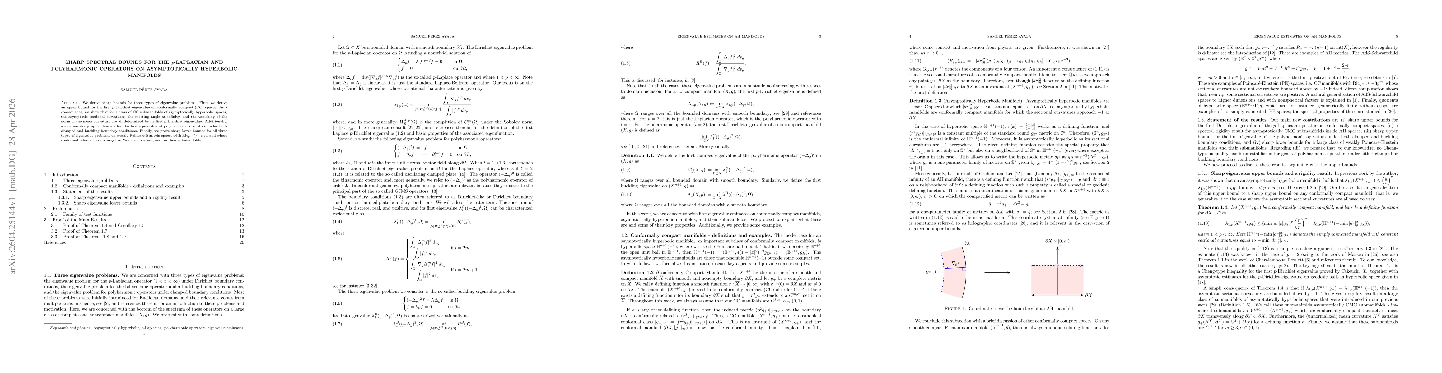 Thumbnail for Sharp Spectral Bounds for the $p$-Laplacian and Polyharmonic Operators on Asymptotically Hyperbolic Manifolds