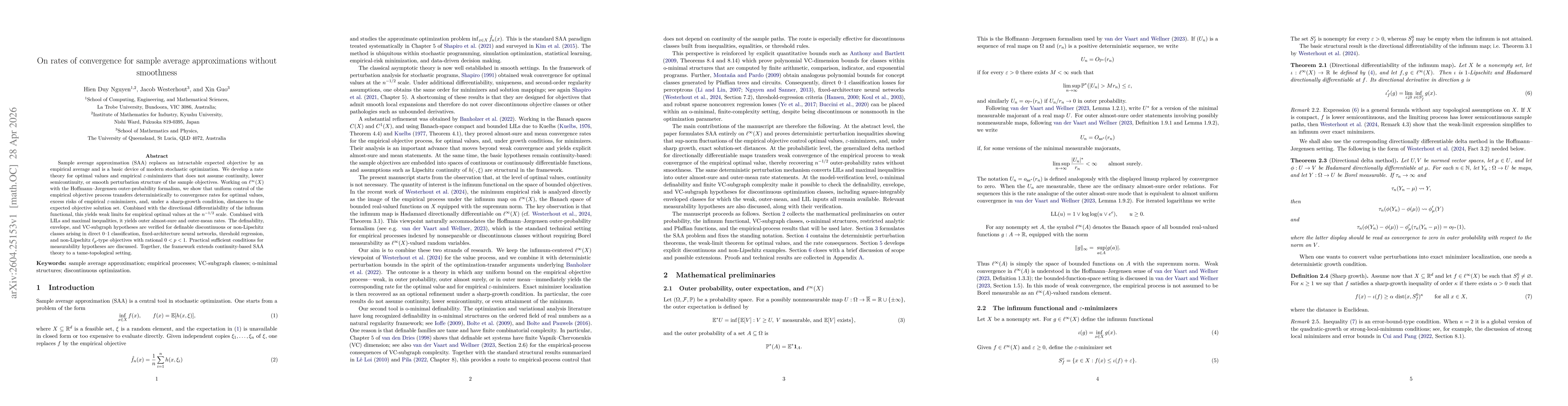 Thumbnail for On rates of convergence for sample average approximations without smoothness