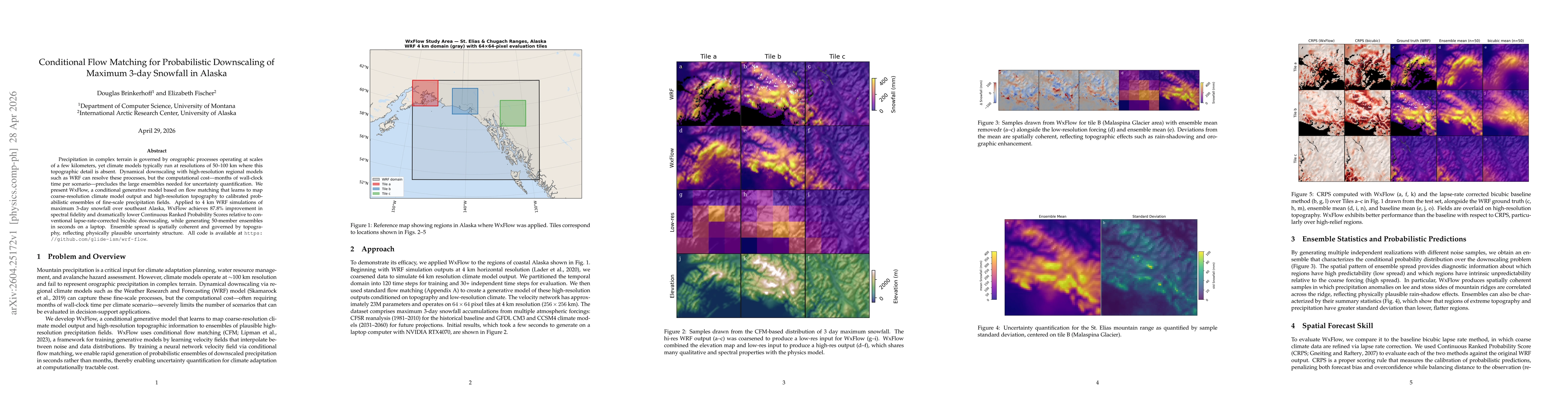 Thumbnail for Conditional Flow Matching for Probabilistic Downscaling of Maximum 3-day Snowfall in Alaska
