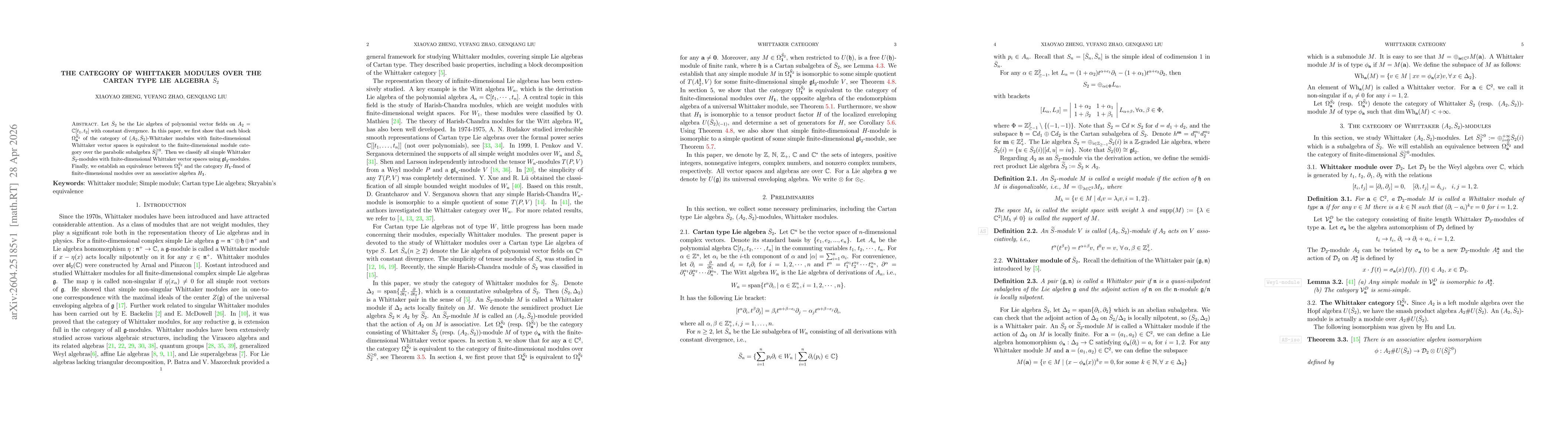 Thumbnail for The category of Whittaker modules over the Cartan Type Lie algebra $\bar{S}_2$