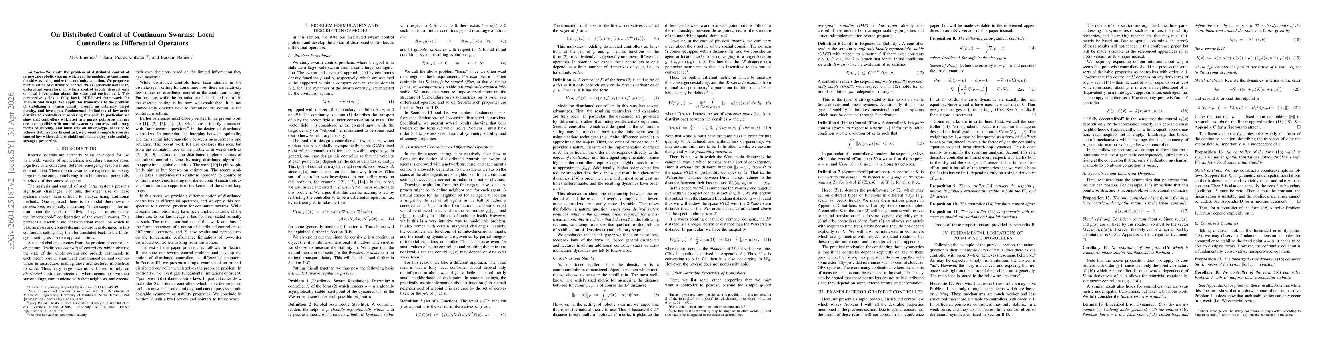 Thumbnail for On Distributed Control of Continuum Swarms: Local Controllers as Differential Operators