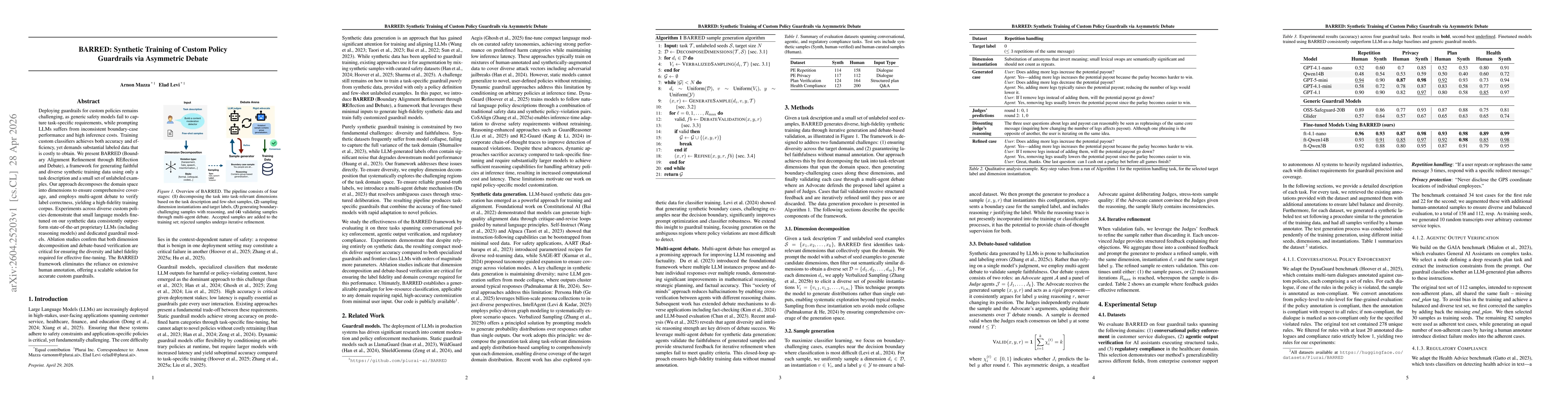 Thumbnail for BARRED: Synthetic Training of Custom Policy Guardrails via Asymmetric Debate