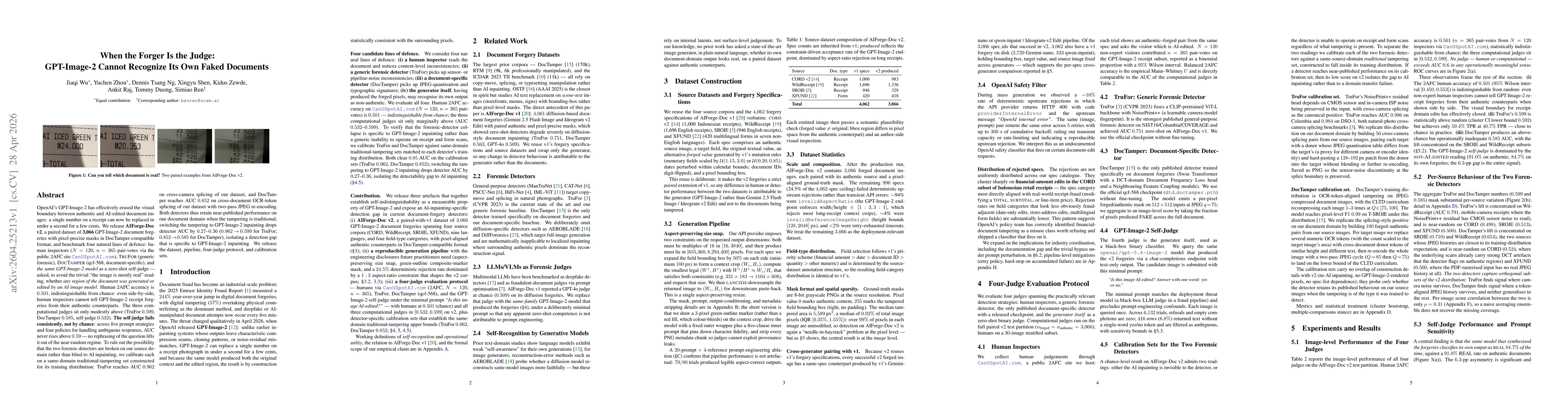 Thumbnail for When the Forger Is the Judge: GPT-Image-2 Cannot Recognize Its Own Faked Documents
