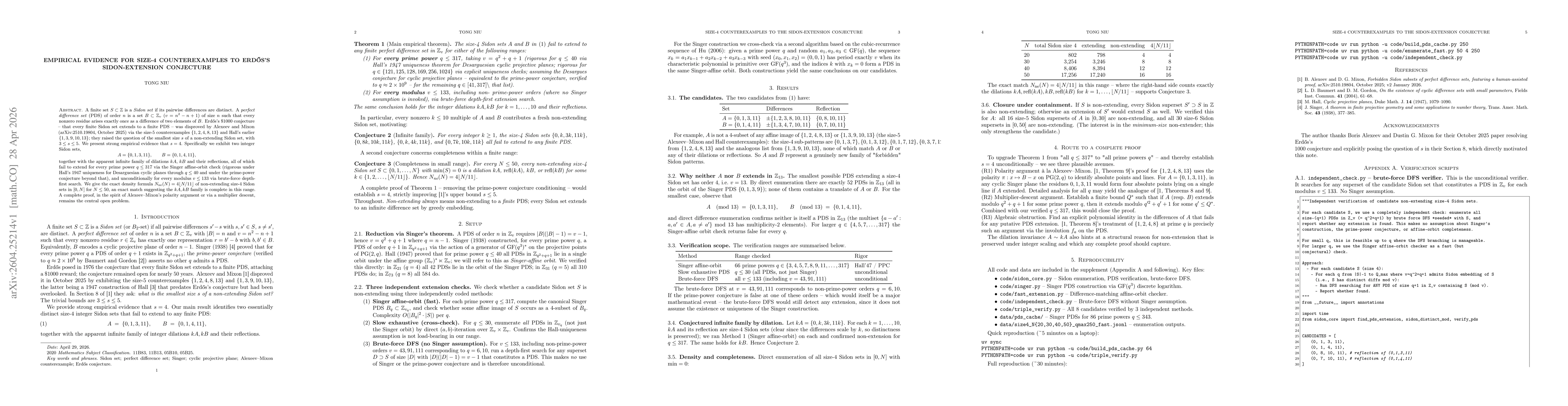 Thumbnail for Size-4 Counterexamples to the Sidon-Extension Conjecture