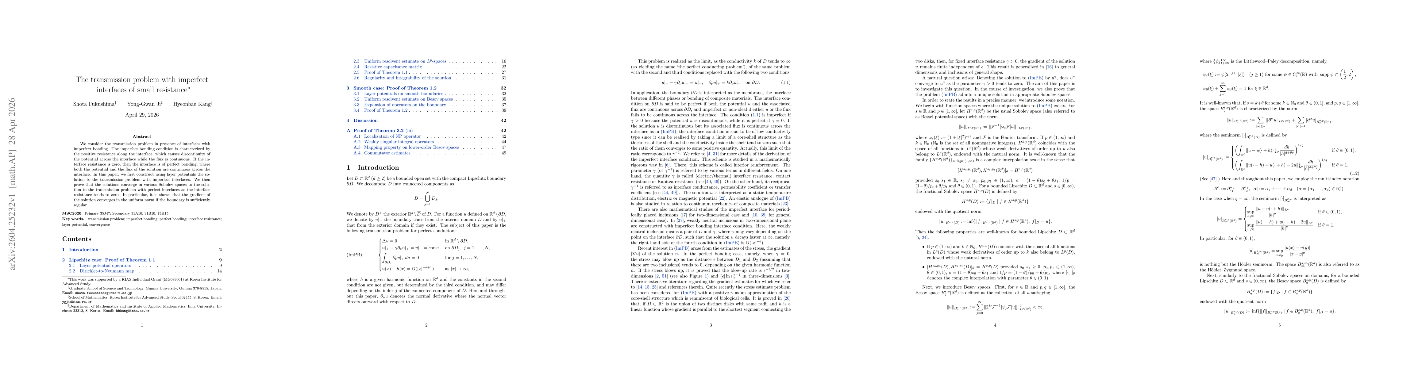 Thumbnail for The transmission problem with imperfect interfaces of small resistance