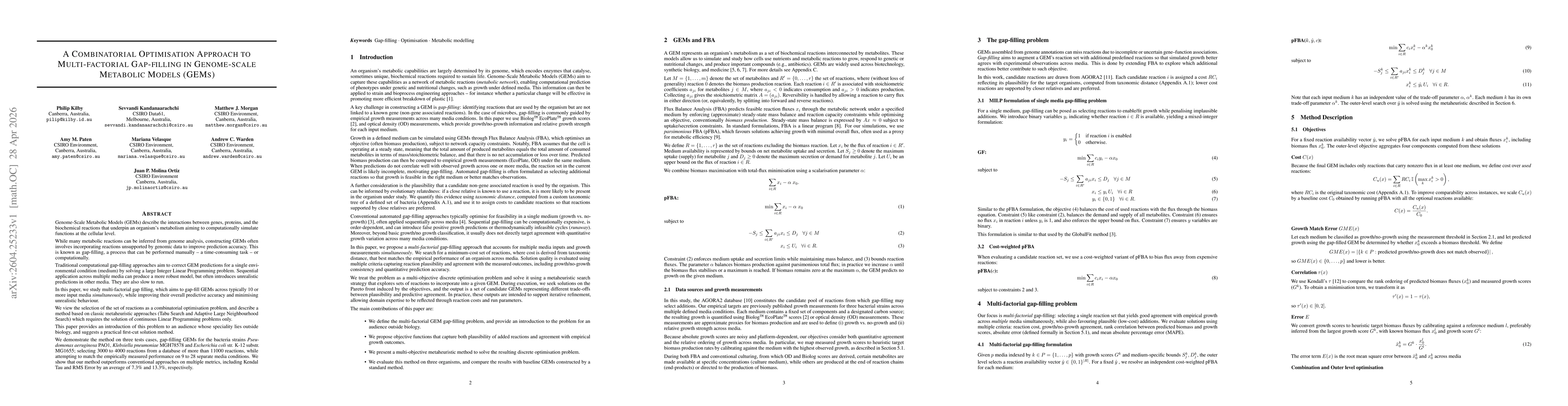 Thumbnail for A Combinatorial Optimisation Approach to Multi-factorial Gap-filling in Genome-scale Metabolic Models (GEMs)