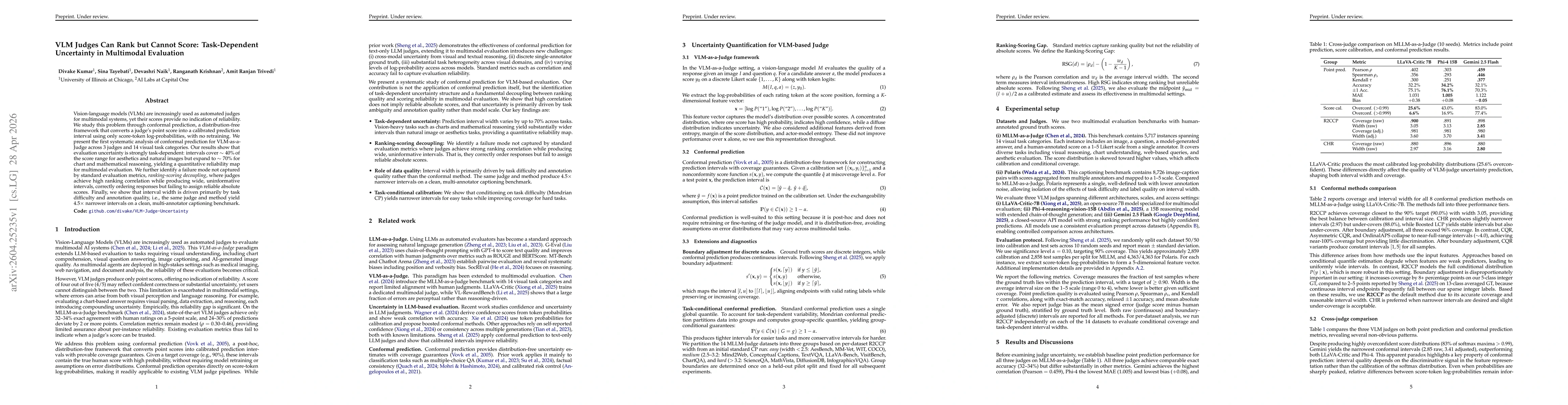 Thumbnail for VLM Judges Can Rank but Cannot Score: Task-Dependent Uncertainty in Multimodal Evaluation
