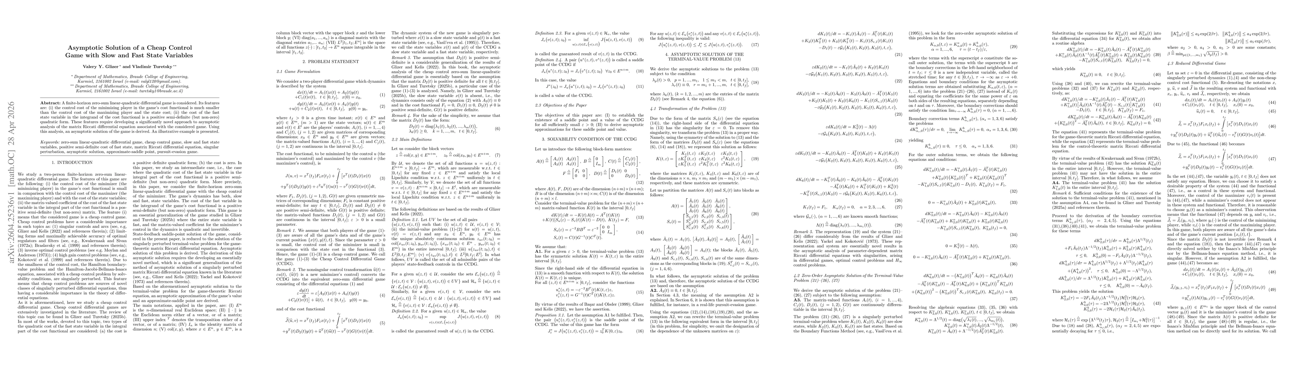 Thumbnail for Asymptotic Solution of a Cheap Control Game with Slow and Fast State Variables