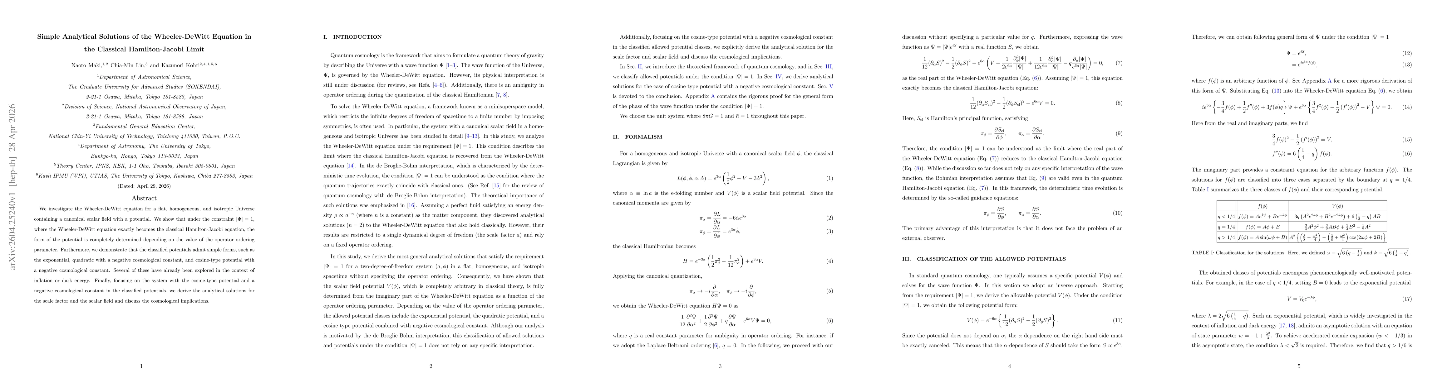 Thumbnail for Simple Analytical Solutions of the Wheeler-DeWitt Equation in the Classical Hamilton-Jacobi Limit