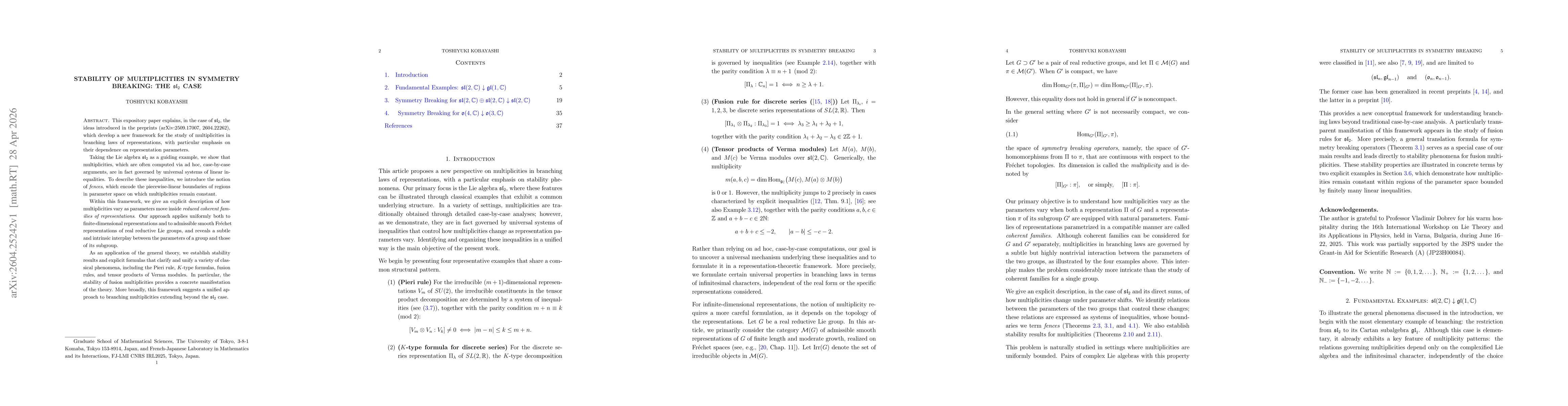 Thumbnail for Stability of Multiplicities in Symmetry Breaking: The sl_2 Case