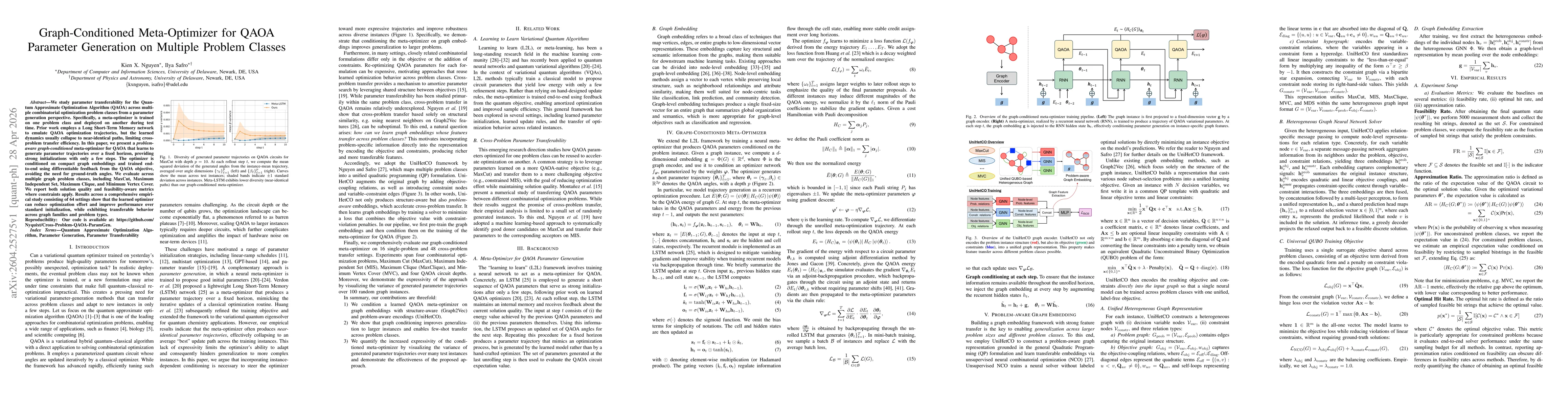 Thumbnail for Graph-Conditioned Meta-Optimizer for QAOA Parameter Generation on Multiple Problem Classes