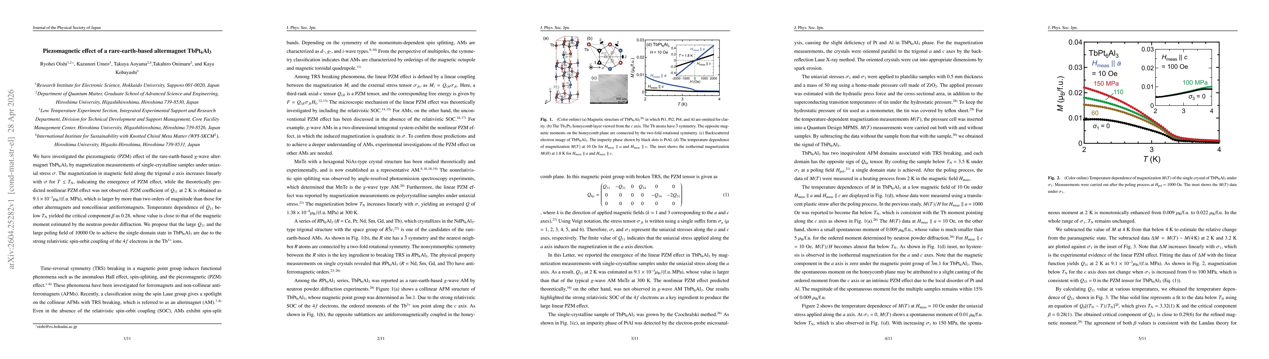 Thumbnail for Piezomagnetic effect of a rare-earth-based altermagnet TbPt6Al3