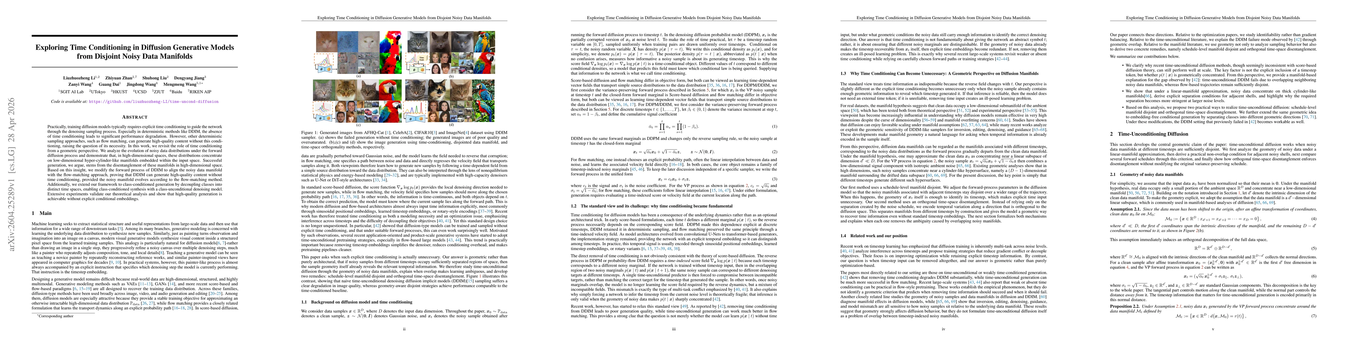 Thumbnail for Exploring Time Conditioning in Diffusion Generative Models from Disjoint Noisy Data Manifolds