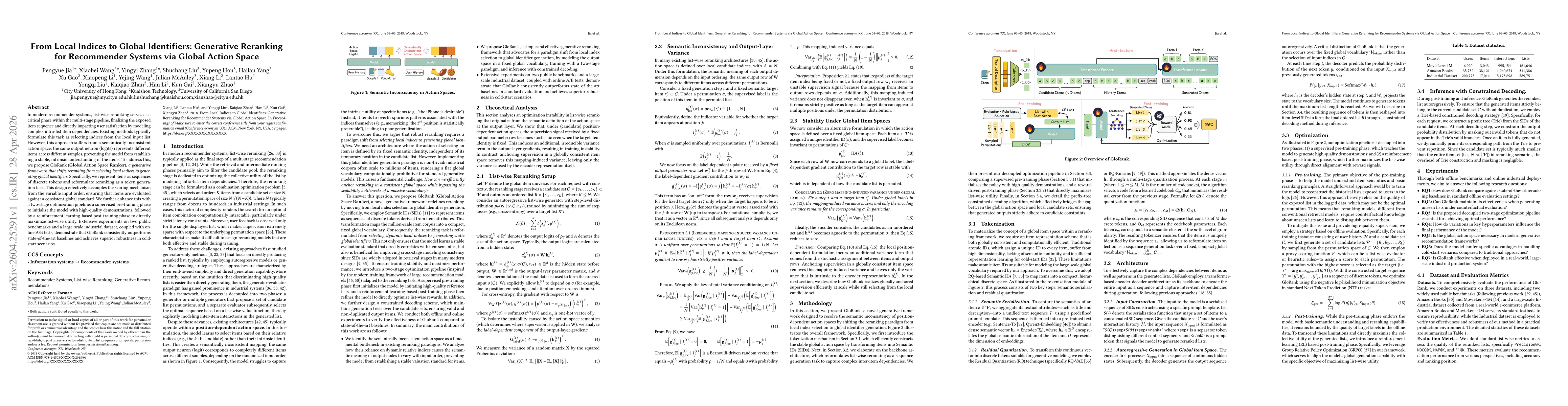 Thumbnail for From Local Indices to Global Identifiers: Generative Reranking for Recommender Systems via Global Action Space
