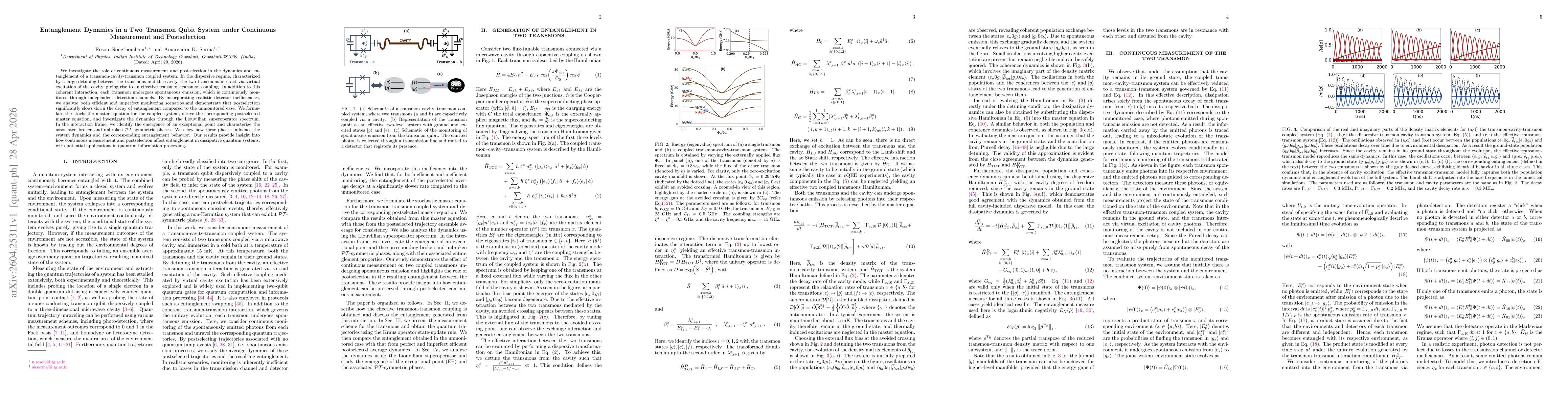 Thumbnail for Entanglement Dynamics in a Two Transmon Qubit System under Continuous Measurement and Postselection