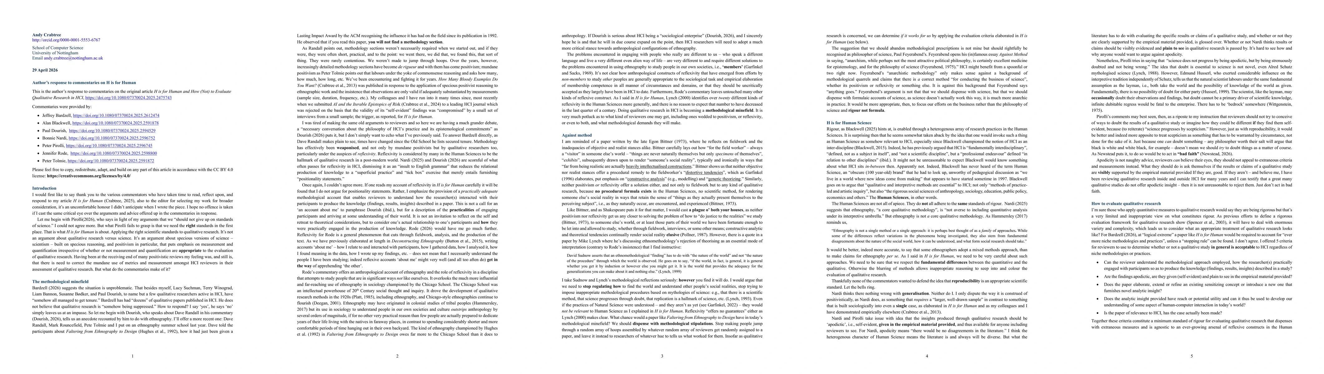 Thumbnail for Author response to commentaries on H is for Human and How (Not) to Evaluate Qualitative Research in HCI