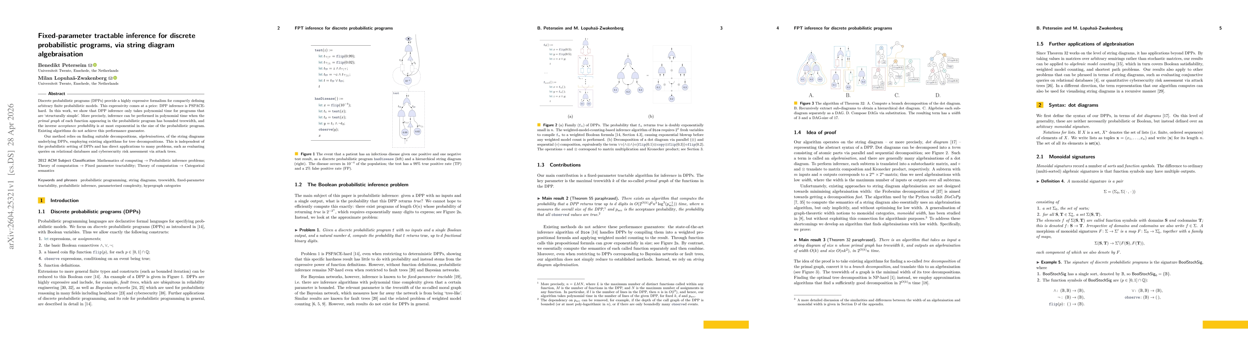 Thumbnail for Fixed-parameter tractable inference for discrete probabilistic programs, via string diagram algebraisation