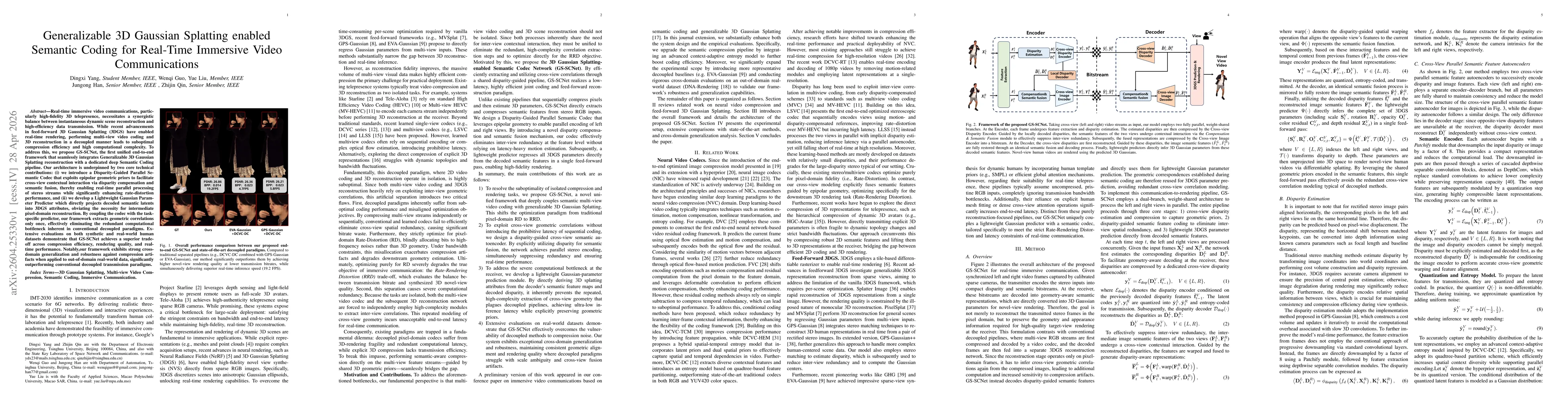 Thumbnail for Generalizable 3D Gaussian Splatting enabled Semantic Coding for Real-Time Immersive Video Communications