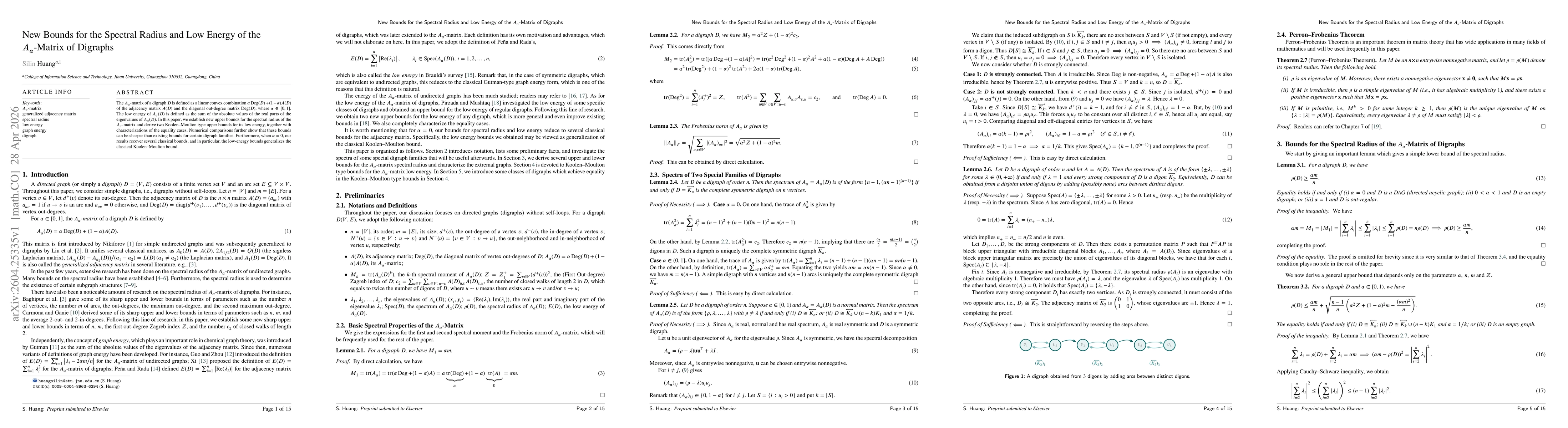 Thumbnail for New Bounds for the Spectral Radius and Low Energy of the $A_α$-Matrix of Digraphs