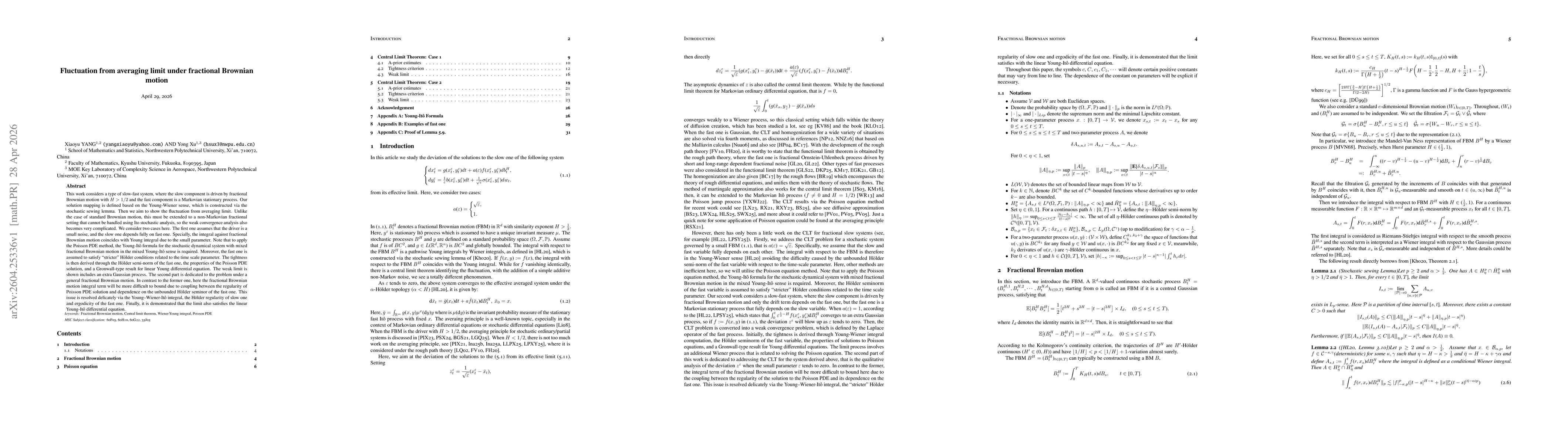 Thumbnail for Fluctuation from averaging limit under fractional Brownian motion