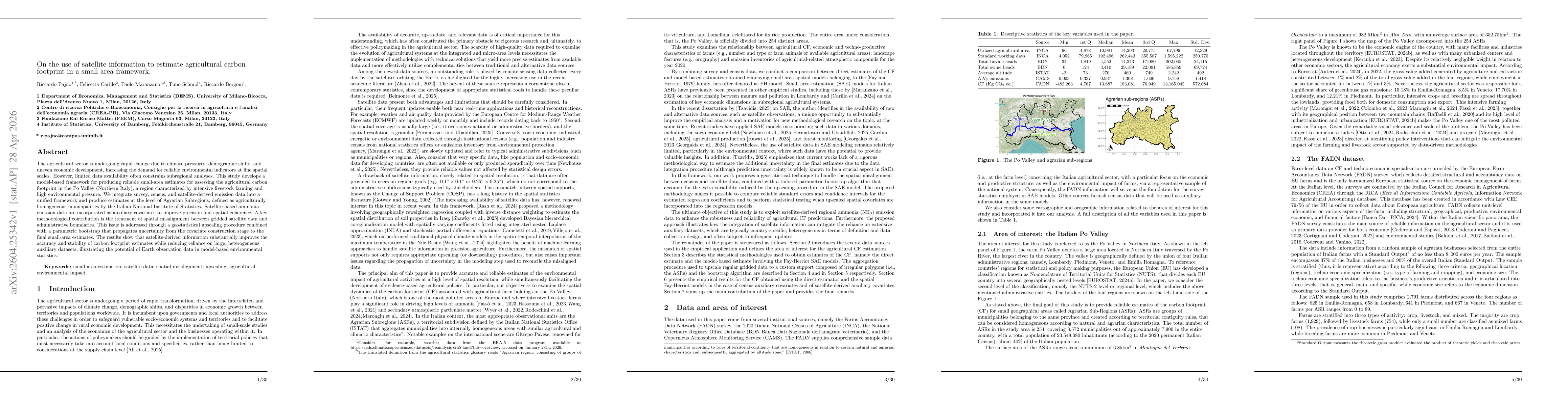 Thumbnail for On the use of satellite information to estimate agricultural carbon footprint in a small area framework