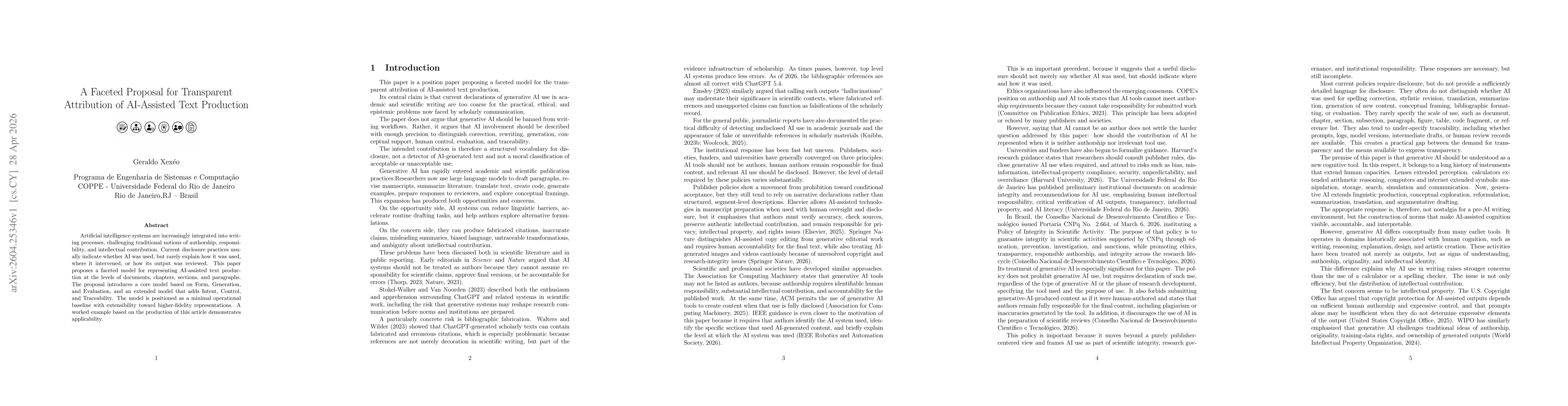 Thumbnail for A Faceted Proposal for Transparent Attribution of AI-Assisted Text Production