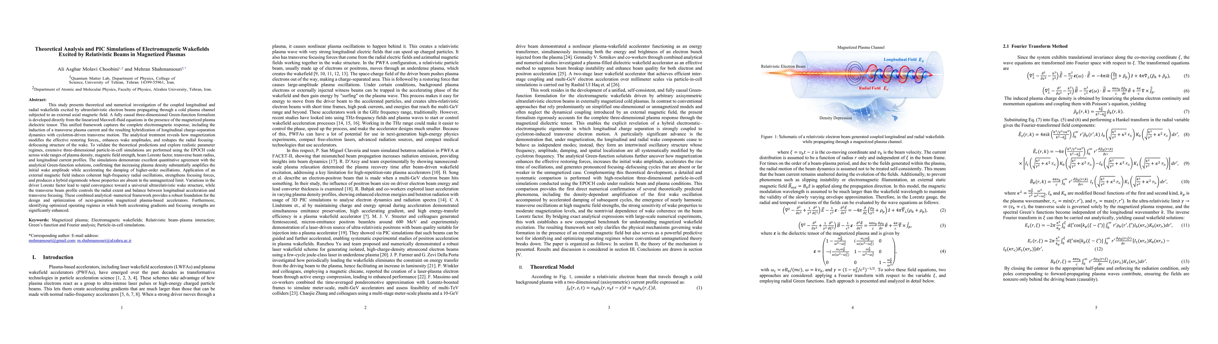 Thumbnail for Theoretical Analysis and PIC Simulations of Electromagnetic Wakefields Excited by Relativistic Beams in Magnetized Plasmas